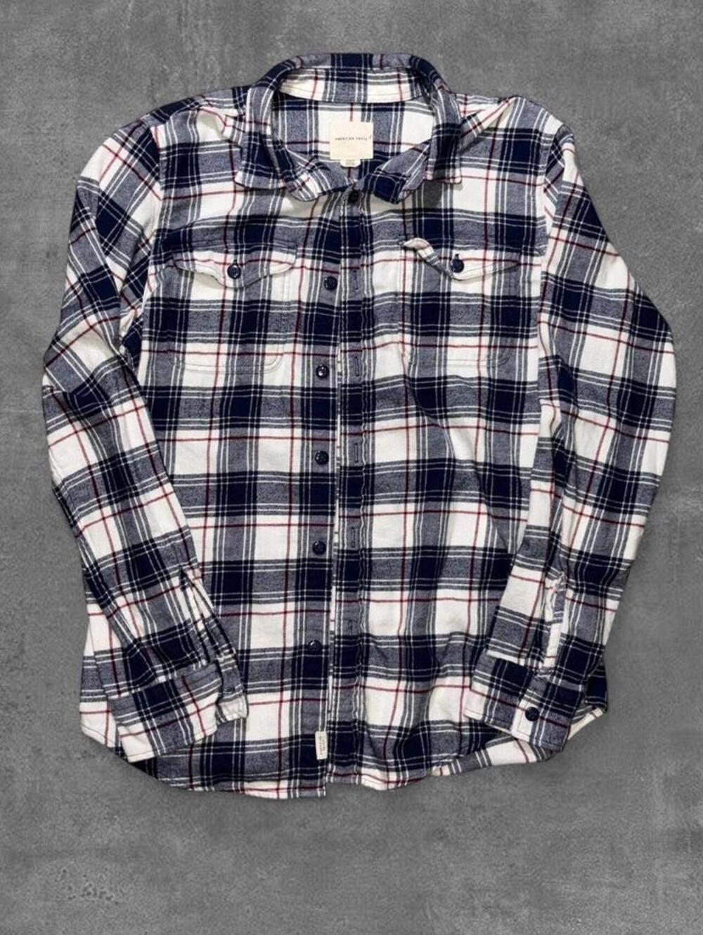 2010s American Eagle Plaid Flannel Button Up Shirt Mens Medium